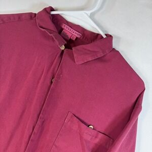 Tulliano Mens Large 100% Silk Short Sleeve Button Up Shirt Burgundy Red Textured
